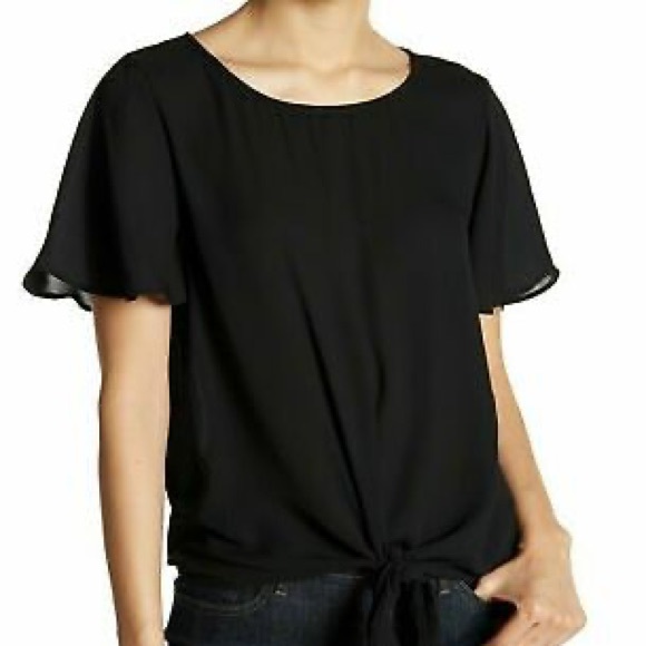 Socialite Flutter sleeve black blouse with tie front small - Picture 3 of 3
